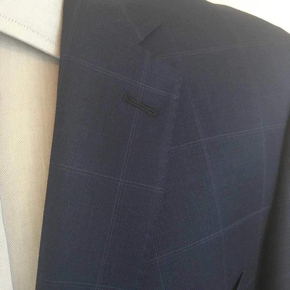 Canaletto mens suit blue 46L windowpane super 150s nwt made in Italy new ea0123